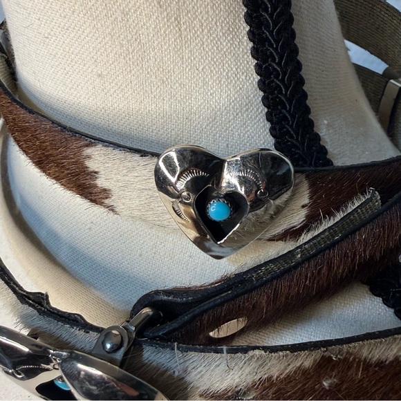 Vintage Nickel Silver Turquoise Heart Concho Western Belt main image 6